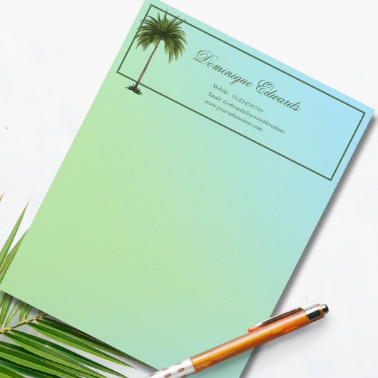 En-tête De Lettre Tropical Palm Tree Green Moderne Professionnel