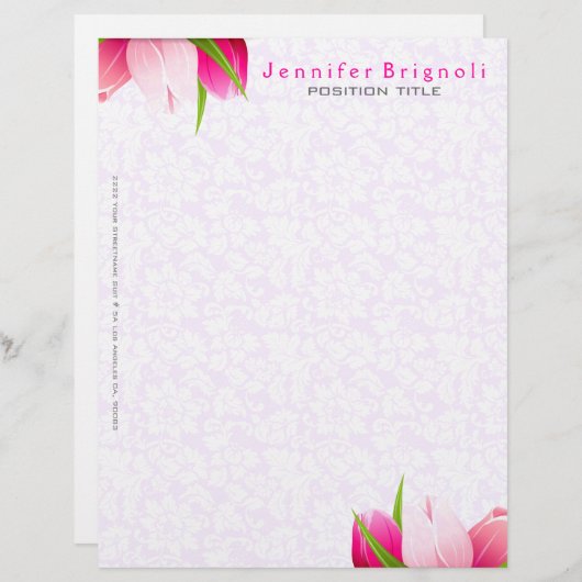 En-tête De Lettre Tulipes roses Damas blanches Arrière - plan (Devant / Derrière)