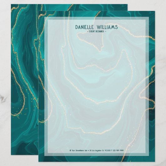 En-tête De Lettre Turquoise liquide abstraite texture de marbre (Devant / Derrière)