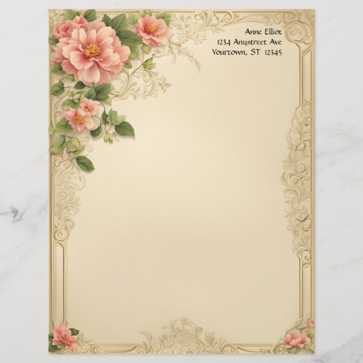 En-tête De Lettre Victorian Floral and Frame Stationery Paper (Devant)