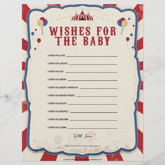 En-tête De Lettre Voeux Pour Le Bébé [Thème Cirque] (Devant)