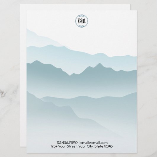 En-tête De Lettre Vue Classic Dusty Blue Rolling Mountains (Devant / Derrière)