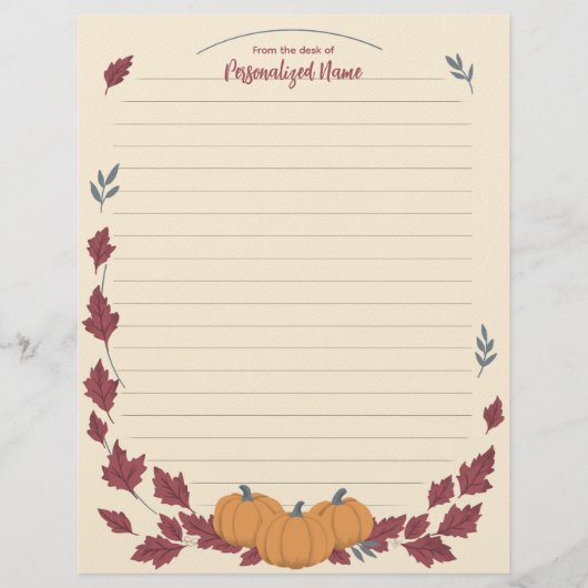 En-tête De Lettre Whispers Of Fall Lined Letterhead (Devant)