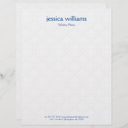 En-tête De Lettre White Damasks Background Blue Typography (Devant / Derrière)