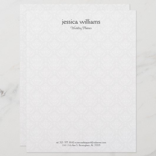 En-tête De Lettre White Damasks Background Personalized Gray Text (Devant / Derrière)