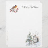 En-tête De Lettre Winter Red Robin Squirrel Christmas  Letterhead (Devant / Derrière)