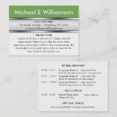 En-tête vert olive RESUME Cartes de visite (Devant / Derrière)