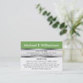 En-tête vert olive RESUME Cartes de visite (Debout devant)