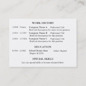 En-tête vert olive RESUME Cartes de visite (Dos)