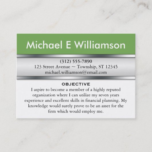 En-tête vert olive RESUME Cartes de visite (Devant)