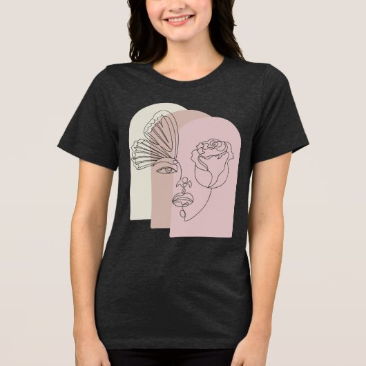 En Tri-matière Abstract Face Art T-Shirt with Rose & Butterfly –  (Recto)