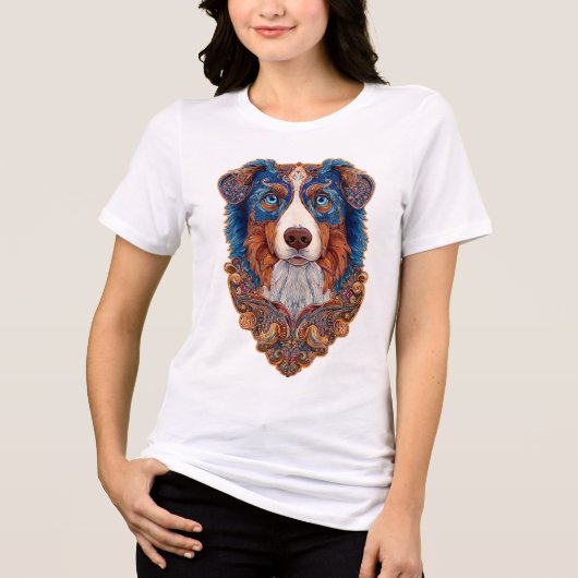 En Tri-matière Australian Shepherd Mandala T-Shirt (Recto)