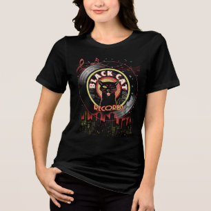 En Tri-matière Black Cat Records T-Shirt féminin - Jazz Vintage