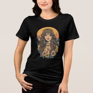 En Tri-matière Boho Girl T-Shirt | Aesthetic Floral Vintage Style
