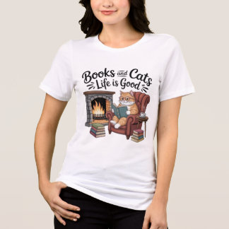 En Tri-matière Books And Cats Life Is Good Funny Women T-Shirt Ca