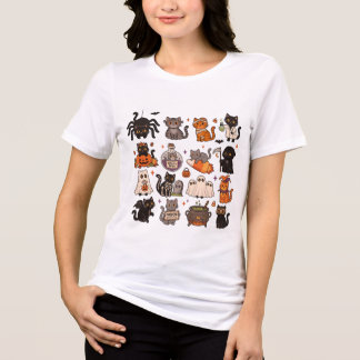 En Tri-matière Chat de citrouille mignon Halloween T-Shirt Chat e