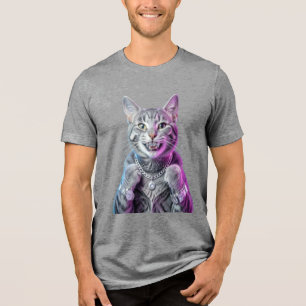 En Tri-matière Chemise T-shirt Chat Cyberpunk Néon
