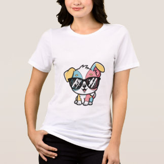 En Tri-matière chemise t-shirt de chiot mignon dessin animé