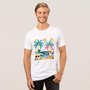 En Tri-matière Chemise T-shirt de plage tropicale colorée - Vibes