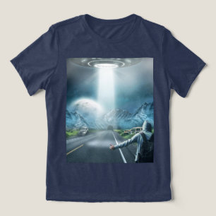 En Tri-matière Chemise T-Shirt UFO Alien Vaisseau Spatial Auto-st