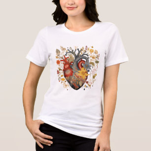 En Tri-matière Coeur floral anatomique" T-shirt femme