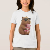 En Tri-matière Cute Cool Capybara Hugging Teddy Bear Kids T-Shirt (Recto)