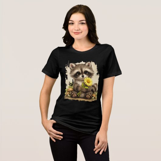 En Tri-matière Cute Raccoon Flower T-Shirt – Adorable Gift (Recto plein)