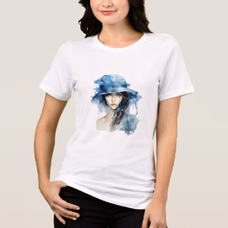 En Tri-matière Elégant T-shirt Casquette bleu aquarelle