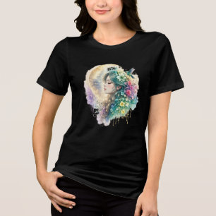En Tri-matière Femme Florale Éthérée Colibri T-Shirt Aquarelle