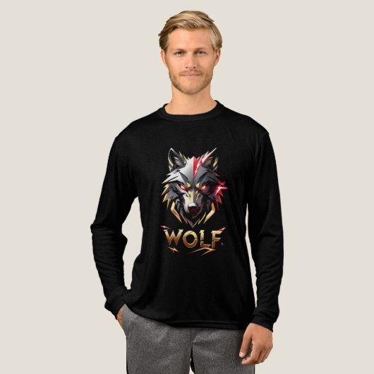 En Tri-matière Fierce Golden & Red Wolf Head T-shirt Design (Recto complet)