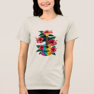 En Tri-matière Fleur Ukulele Guitare T-Shirt rond Cou court
