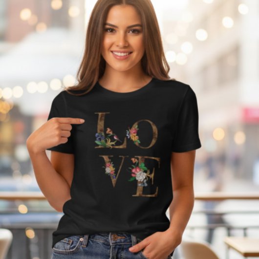 En Tri-matière Floral LOVE Rustic Word Women's T-Shirt