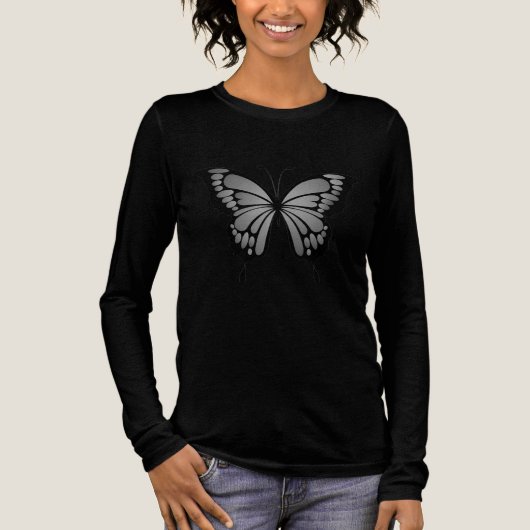 En Tri-matière Gray Butterfly on BLACK T-Shirt - (Recto)
