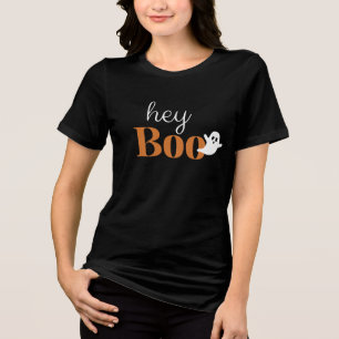 En Tri-matière Hey Boo Orange Black Funny Halloween Ghost T-shirt