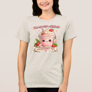 En Tri-matière Joli T-Shirt Lait Fraise Mignon Rose Pastel