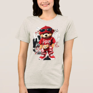 En Tri-matière Joli T-Shirt pour Femme Ourson Dessin Animé