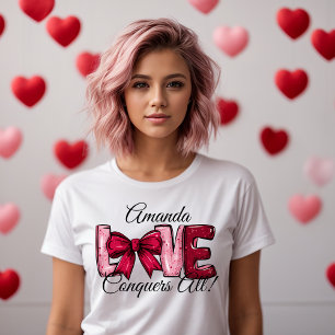 En Tri-matière L'Amour Conquiert Tous Les T-Shirt Bow Rose