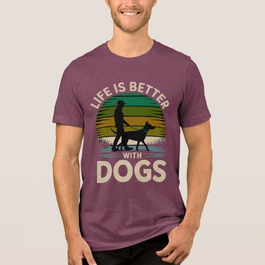 En Tri-matière Life Is Better With Dogs Retro Sunset T-Shirt  (Recto)