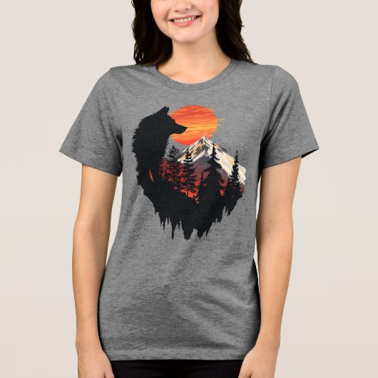 En Tri-matière Majestic Wolf Mountain Sunset Graphic T-Shirt (Recto)