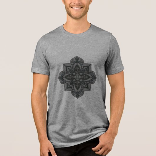 En Tri-matière Men's t-shirt with geometric gray & black mandala (Recto)
