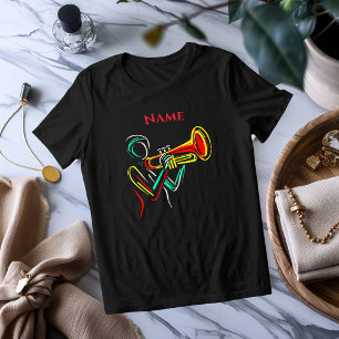 En Tri-matière Neon Trumpet Line Art T-shirt musicale vibrant