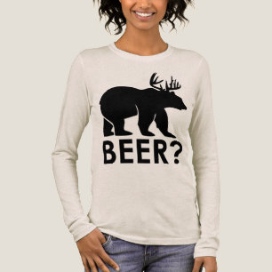 En Tri-matière Ours drôle Cerf "BIÈRE?" T-Shirt Graphique – Humor