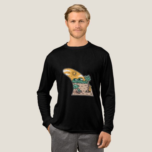 En Tri-matière Retro Surf Fin Beach Scene T-Shirt (Recto complet)