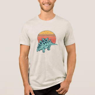 En Tri-matière Sunset Serenity: Retro Stegosaurus T-Shirt