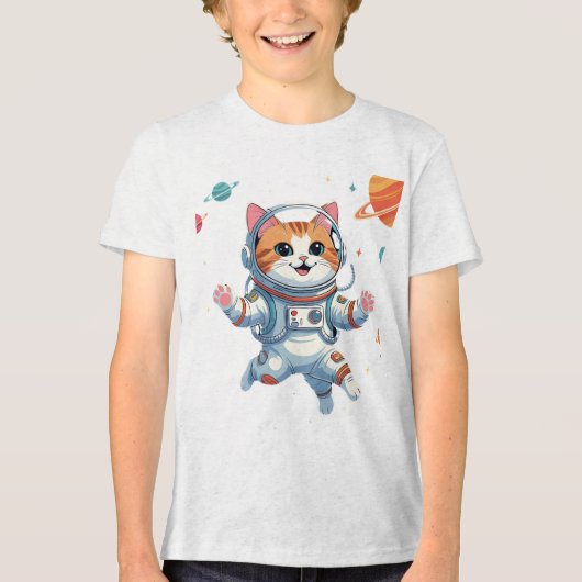 En Tri-matière T-Shirt Astronaute Chat de l'Espace – Kitty Cosmiq (Recto)