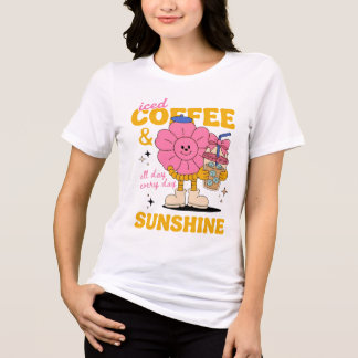 En Tri-matière T-Shirt Café Glacé Et Soleil, Tee Fleur Rétro