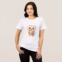 T-shirt Caractère Dent Mignon Tenant une Tasse de