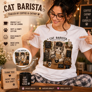En Tri-matière T-shirt chat barista amateur de café mignon F