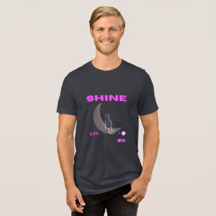 En Tri-matière T-Shirt Chat qui brille sur la Lune
