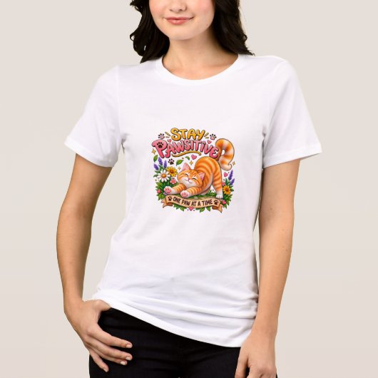 En Tri-matière T-Shirt Chat Restez Pawsitive | (Recto)
